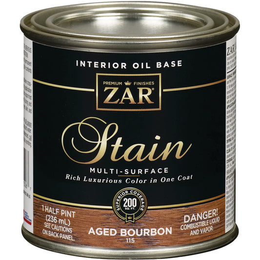 1 PK, ZAR Oil-Based Wood Stain, Aged Bourbon, 1/2 Pt.