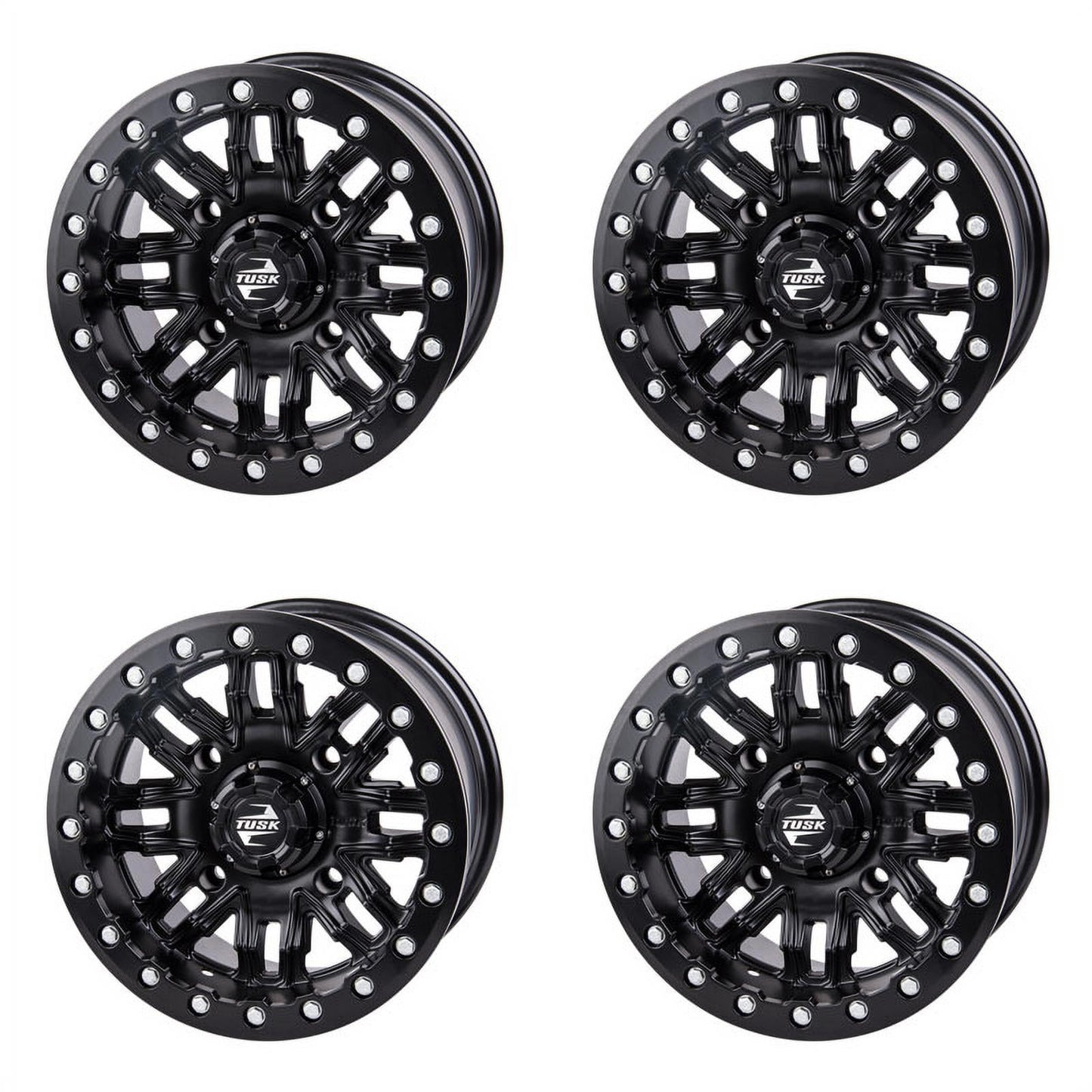 (4 Pack) 4/137 Tusk Nebo Beadlock Wheel 14x7 5.0 + 2.0 Matte Black For CAN-AM Maverick X3 X RS Turbo RR Smart-Shox 72 Inch 2021-2022